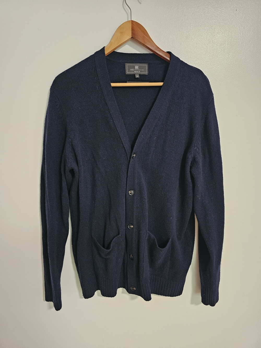Marks & Spencer M&S Collection Pure Lambswool Cardigan Navy Blue Medium